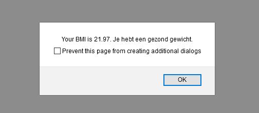Alert box with calculated BMI