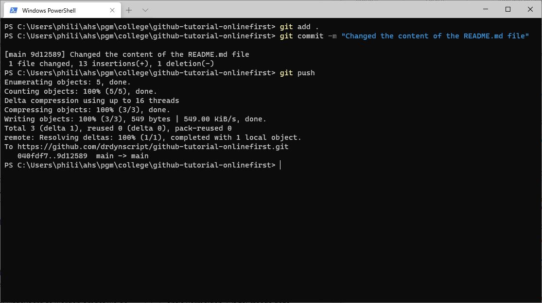 Commit local changes to online repo